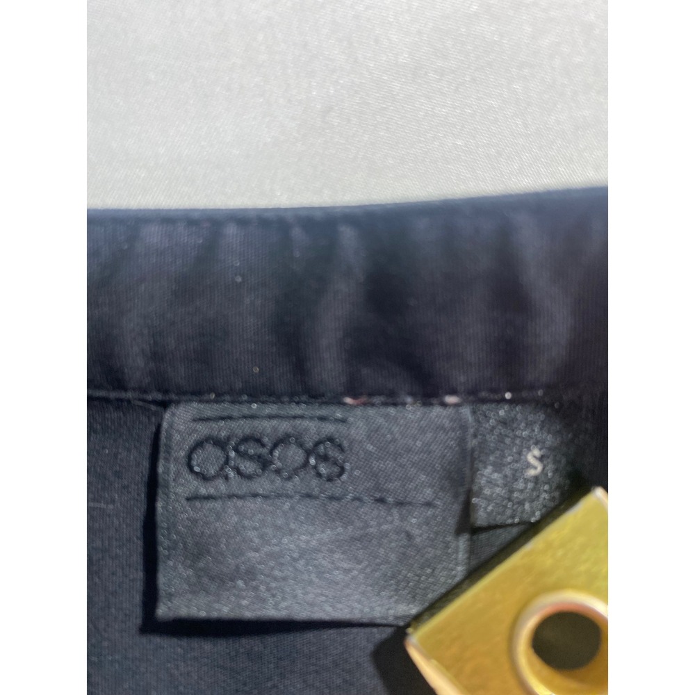 ASOS Grandad Collar Shirt Mens S Black  Slim Fit Hidden Placket Long Slv - Picture 3 of 9